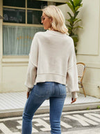 Round Neck Lantern Sleeve Sweater - Delanoir