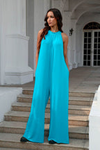 Double Take Full Size Tie Back Cutout Sleeveless Jumpsuit - Delanoir