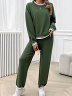 Devine Round Neck Dropped Shoulder Top and Pants Sweater Set - Delanoir