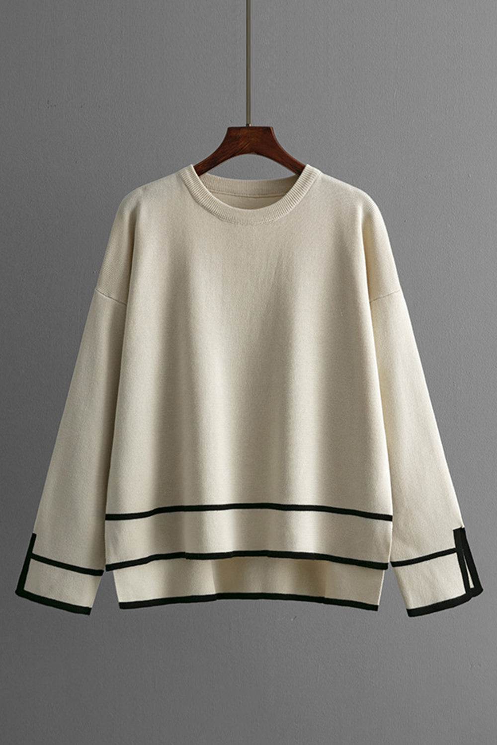High-Low Round Neck Top and Pants Sweater Set - Delanoir