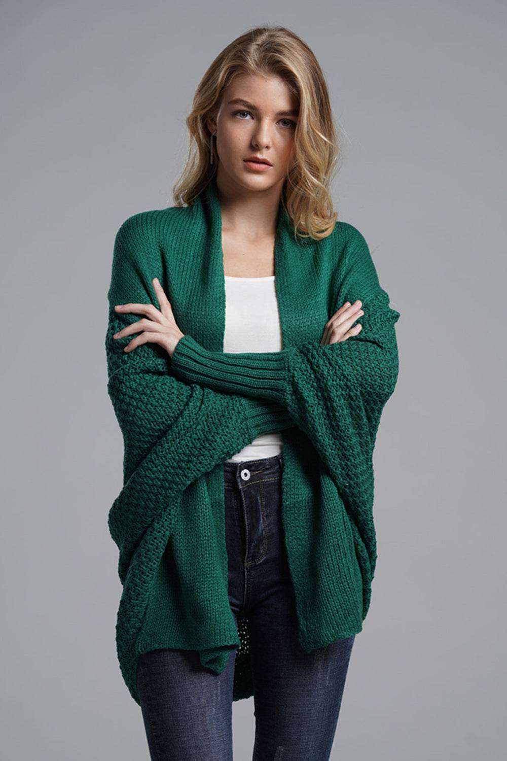 Open Front Batwing Sleeve Cardigan - Delanoir