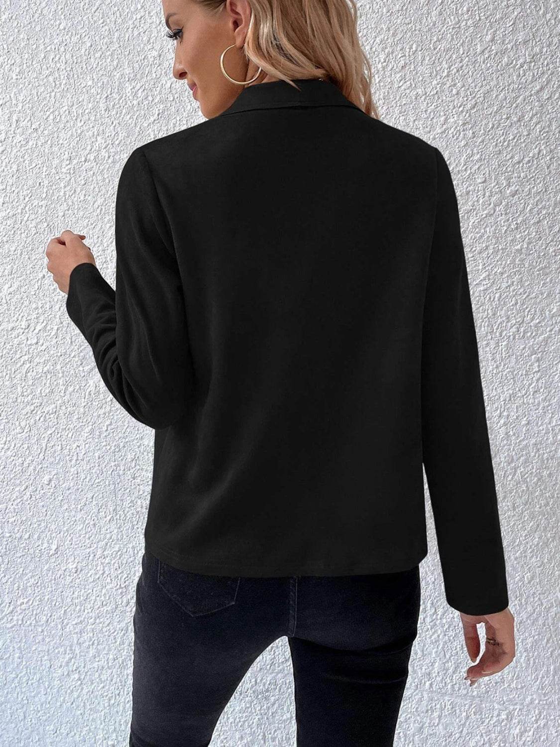 Collared Neck Long Sleeve Jacket - Delanoir