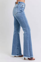 Judy Blue Full Size Raw Hem High Rise Bootcut Jeans - Delanoir