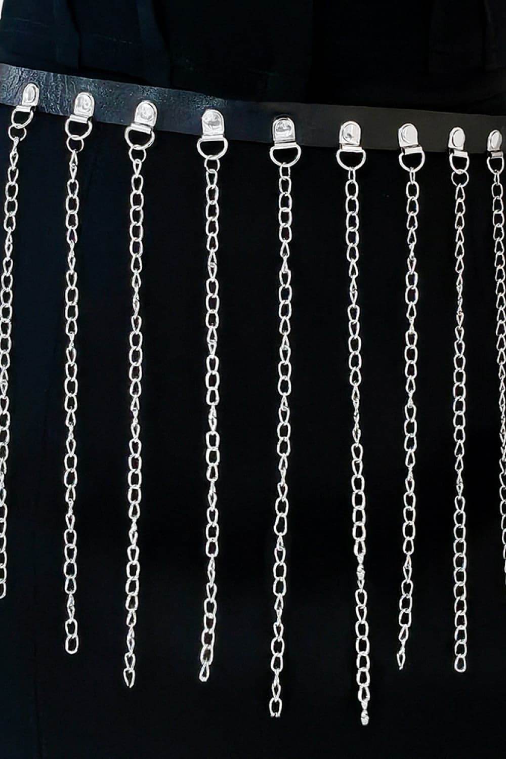 Fringed Chain PU Leather Belt - Delanoir