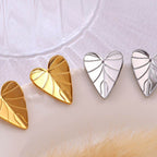 Stainless Steel Heart Leaf Stud Earring - Delanoir