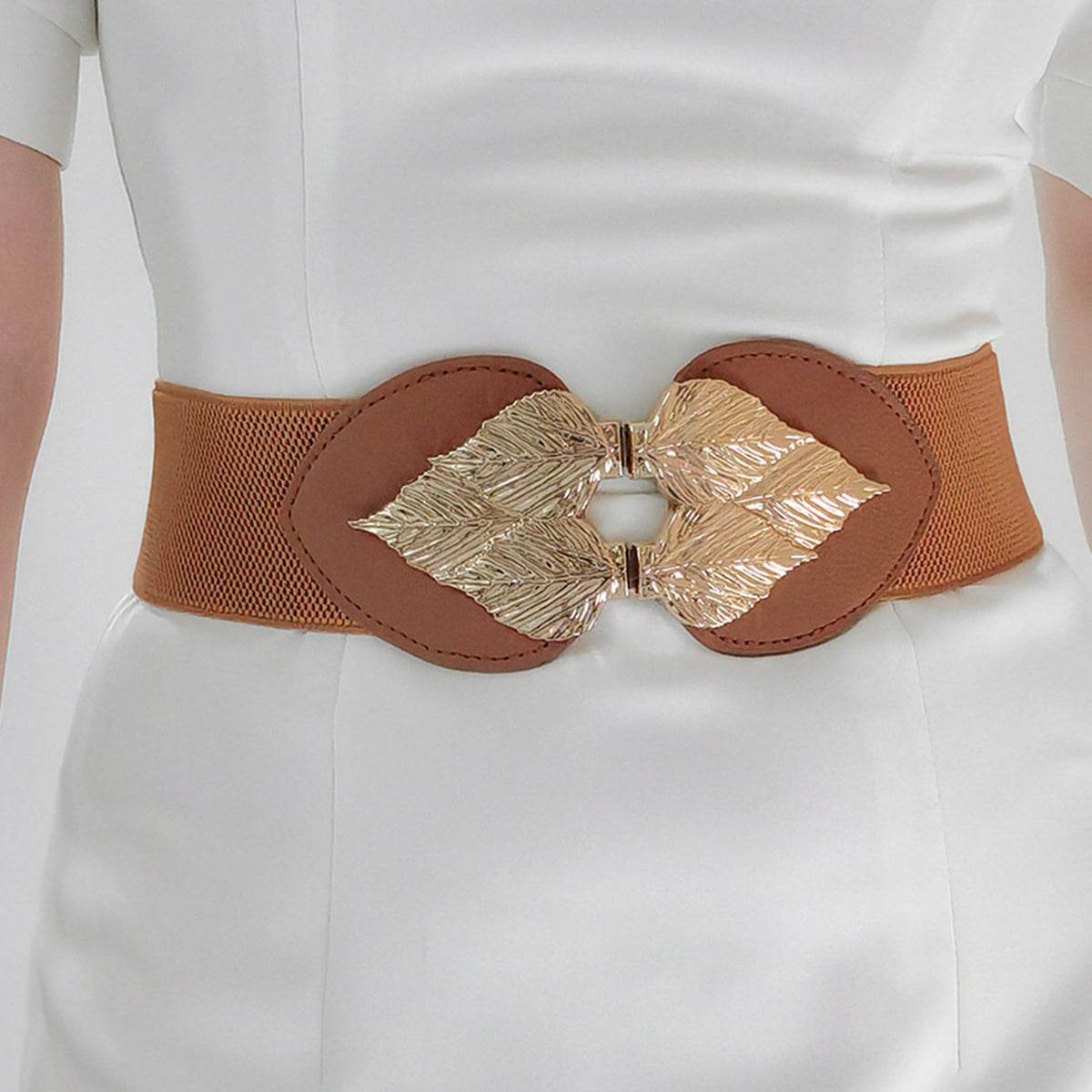 Alloy Leaf Buckle Elastic Belt - Delanoir