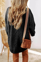 Cable-Knit Round Neck Sweater Dress - Delanoir