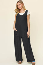Double Take Full Size Texture Sleeveless Wide Leg Jumpsuit - Delanoir
