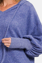 Zenana Brushed Hacci Drop Shoulder Cropped Hoodie - Delanoir