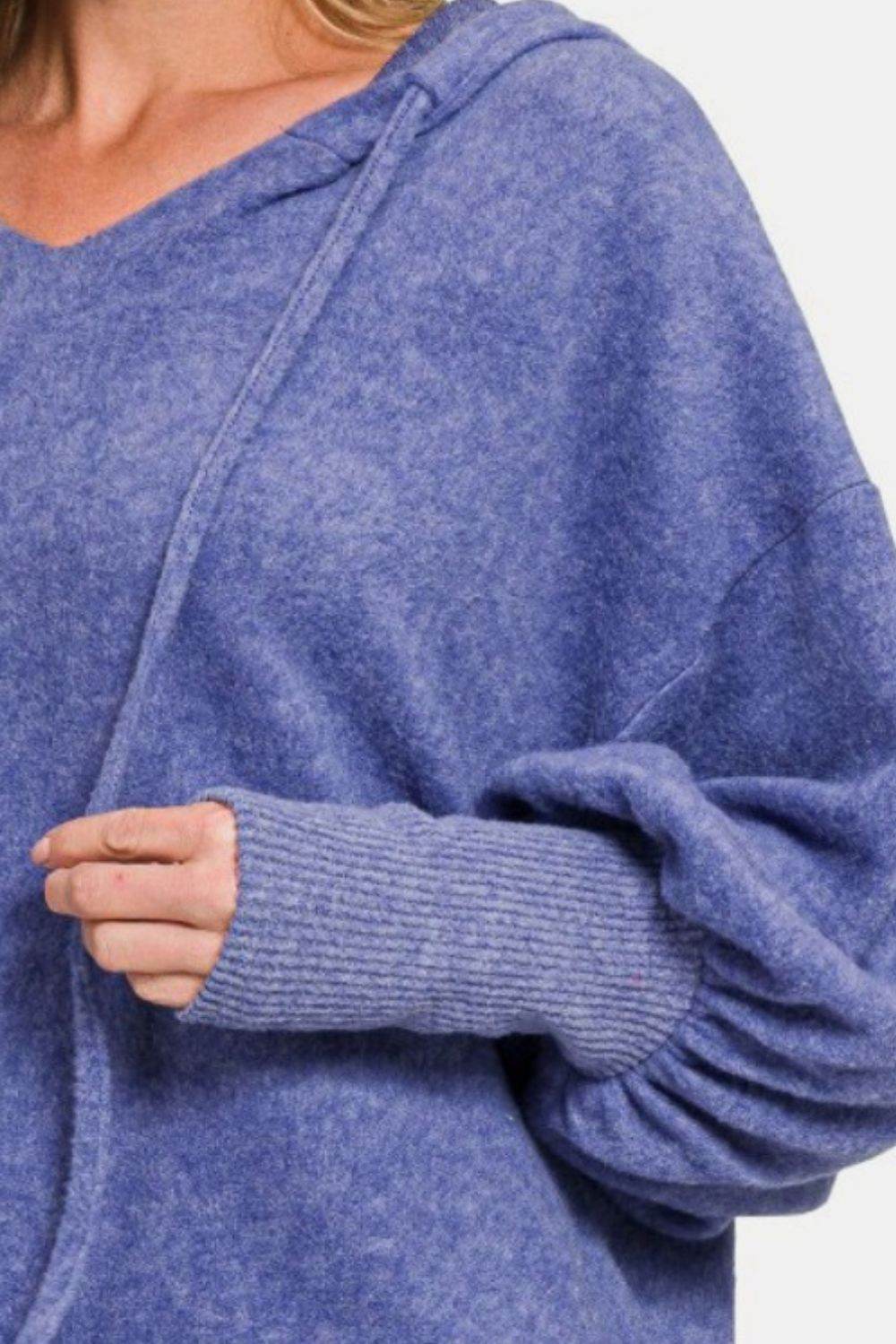 Zenana Brushed Hacci Drop Shoulder Cropped Hoodie - Delanoir