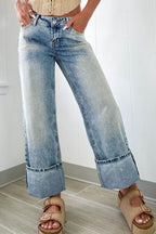 Washed Wide Leg Jeans with Pockets - Delanoir