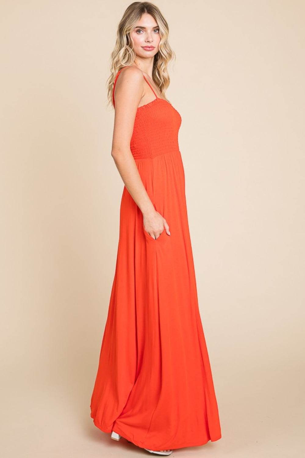 Culture Code Full Size Smocked Cami Maxi Dress with Pockets - Delanoir