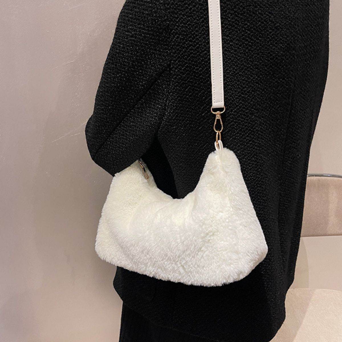 Faux Fur Removable Strap Shoulder Bag - Delanoir