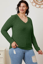 Basic Bae Full Size Ribbed V-Neck Long Sleeve T-Shirt - Delanoir