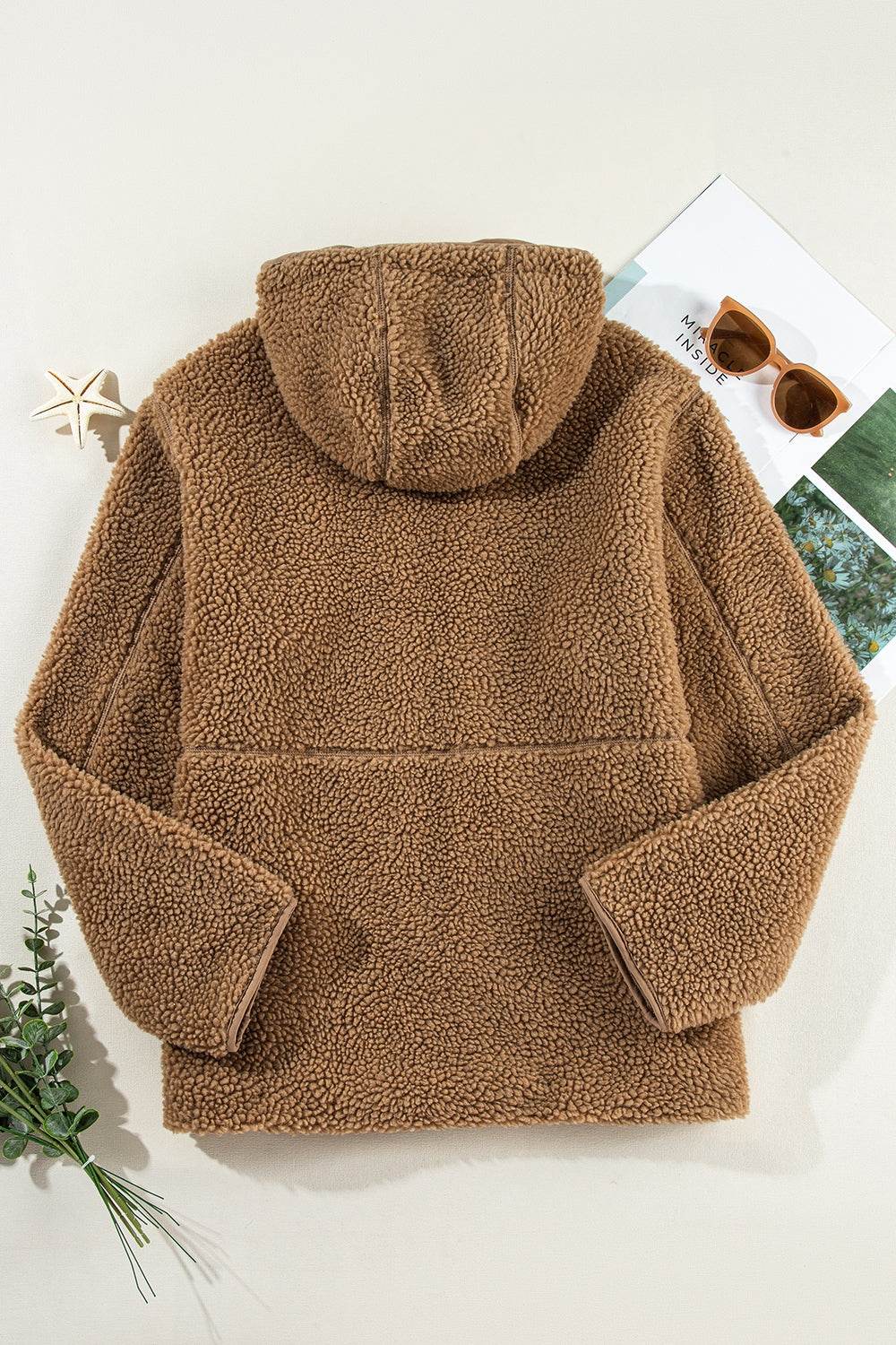 Drawstring Fleece Zip Up Hooded Jacket - Delanoir