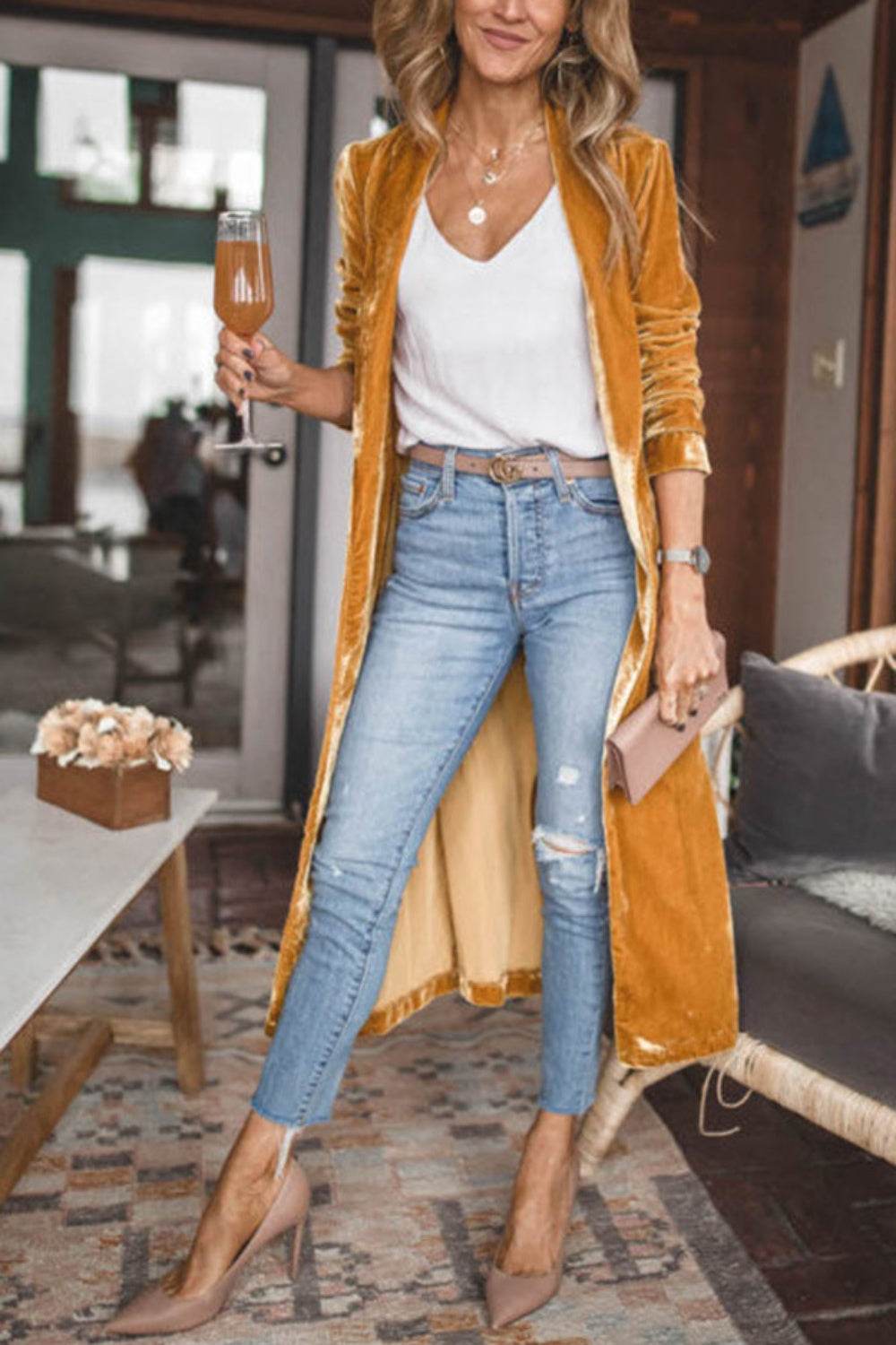 Open Front Long Sleeve Coat - Delanoir