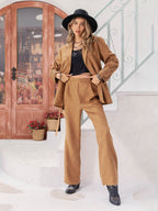 Lace Detail Collared Neck Top and Pants Set - Delanoir