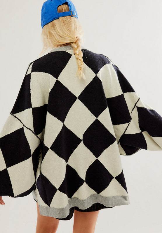 Color Block Button Down Long Sleeve Cardigan - Delanoir