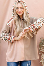 And The Why Printed Color Block Hooded Waffle Top - Delanoir