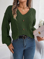 Cable-Knit Buttoned V-Neck Sweater - Delanoir