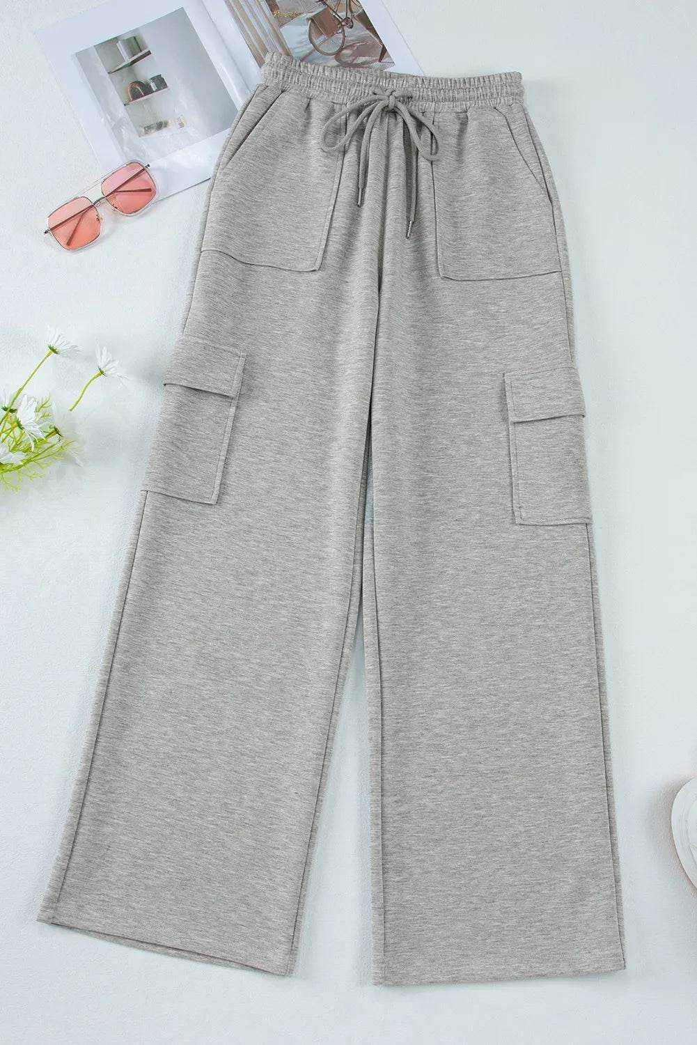 Drawstring Active Pants with Pockets - Delanoir