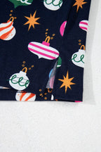 Christmas Lights Print Collared Neck Top and Pants Set - Delanoir