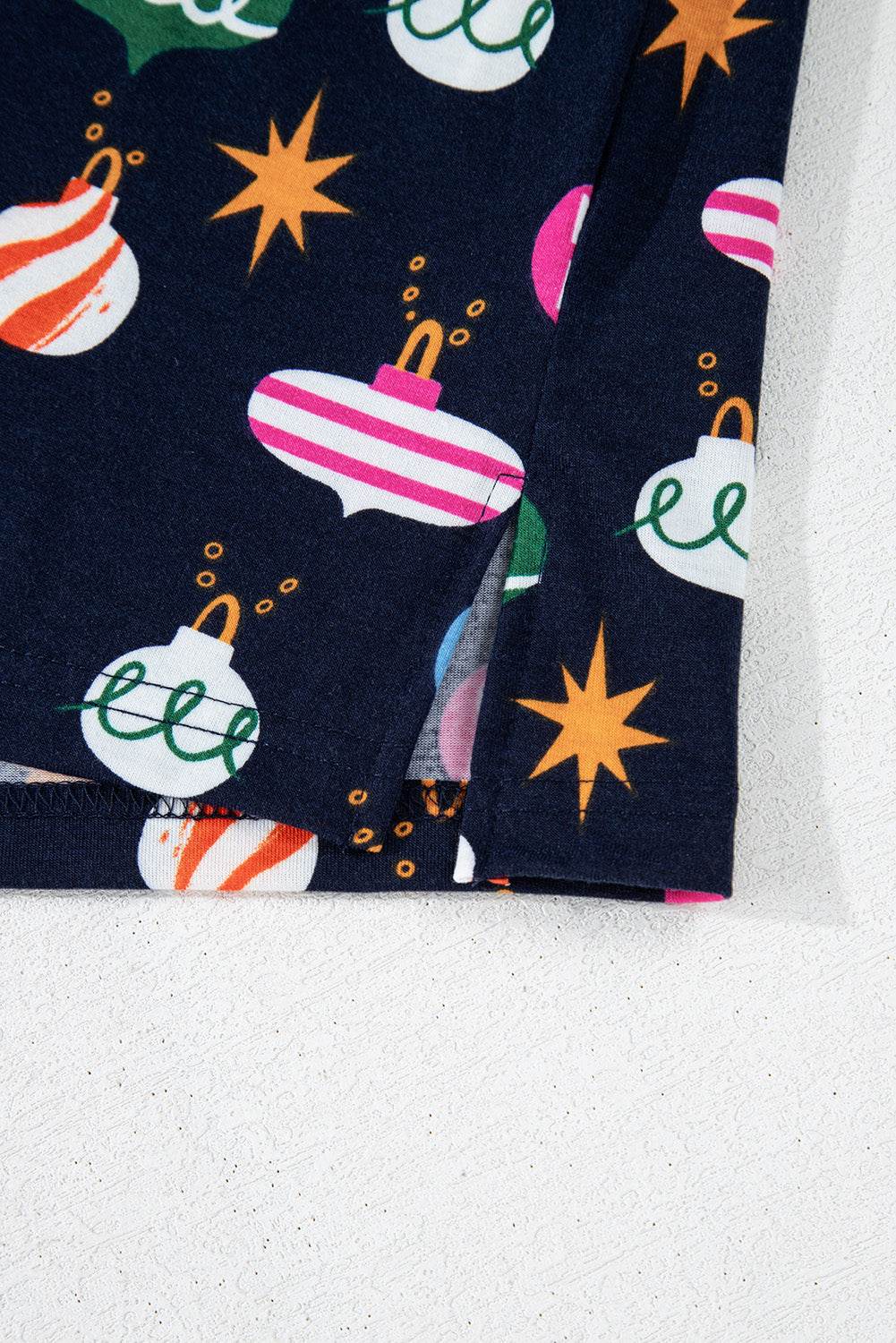 Christmas Lights Print Collared Neck Top and Pants Set - Delanoir
