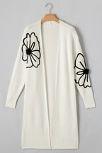 Full Size Flower Open Front Long Sleeve Cardigan - Delanoir