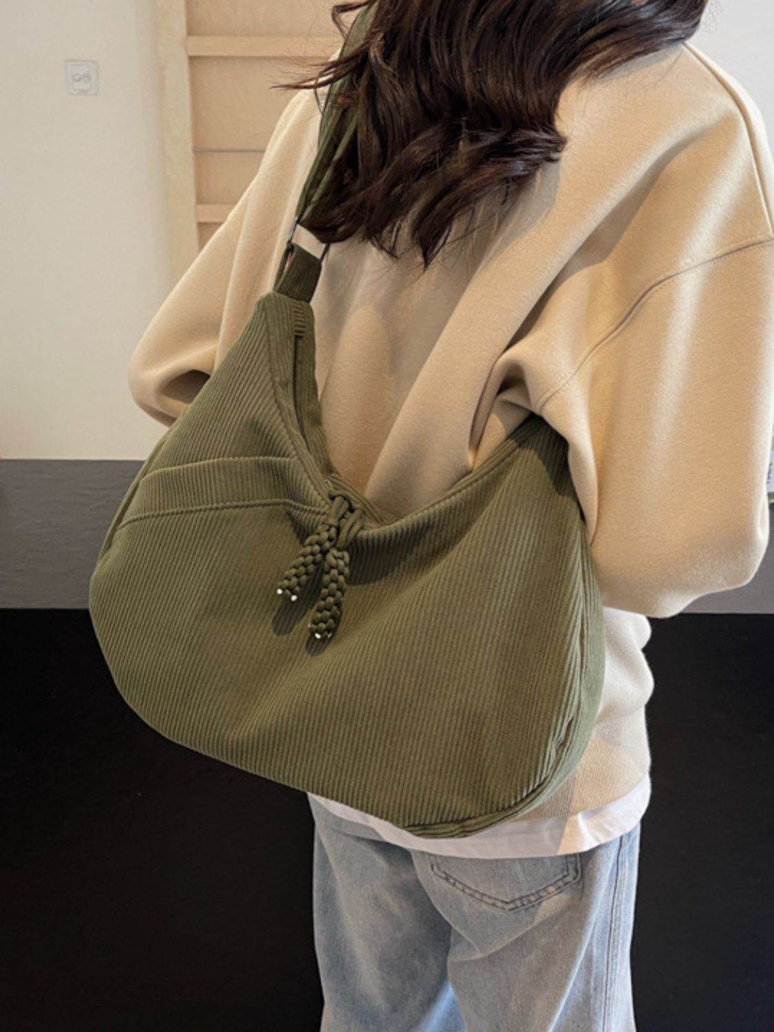 Ribbed Adjustable Strap Shoulder Bag - Delanoir