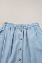 Snap Down High Waist Denim Skirt - Delanoir