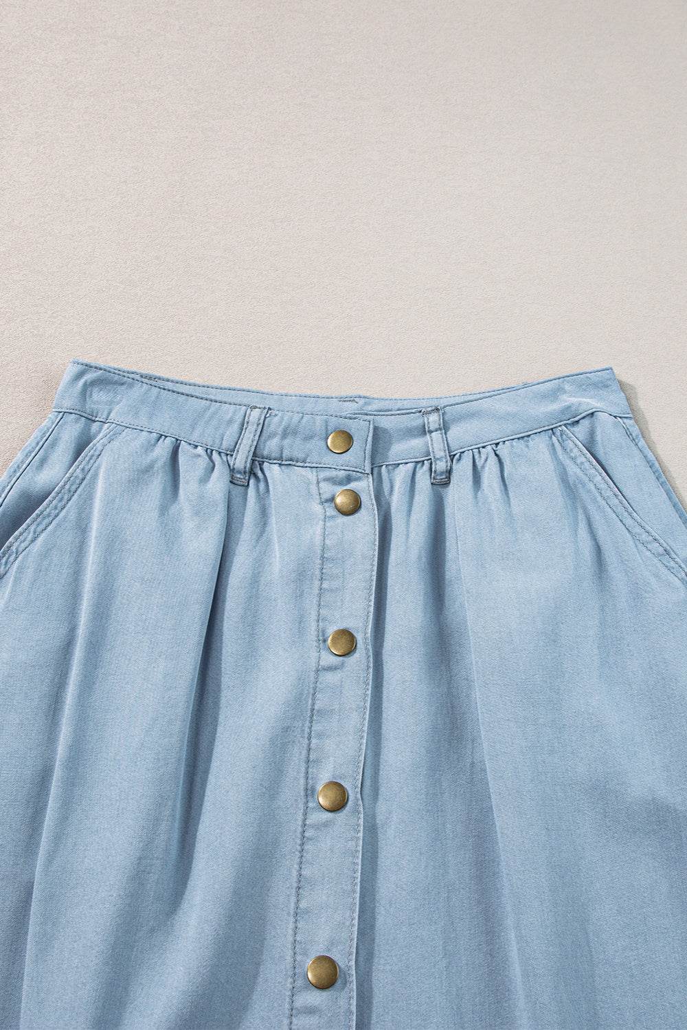 Snap Down High Waist Denim Skirt - Delanoir