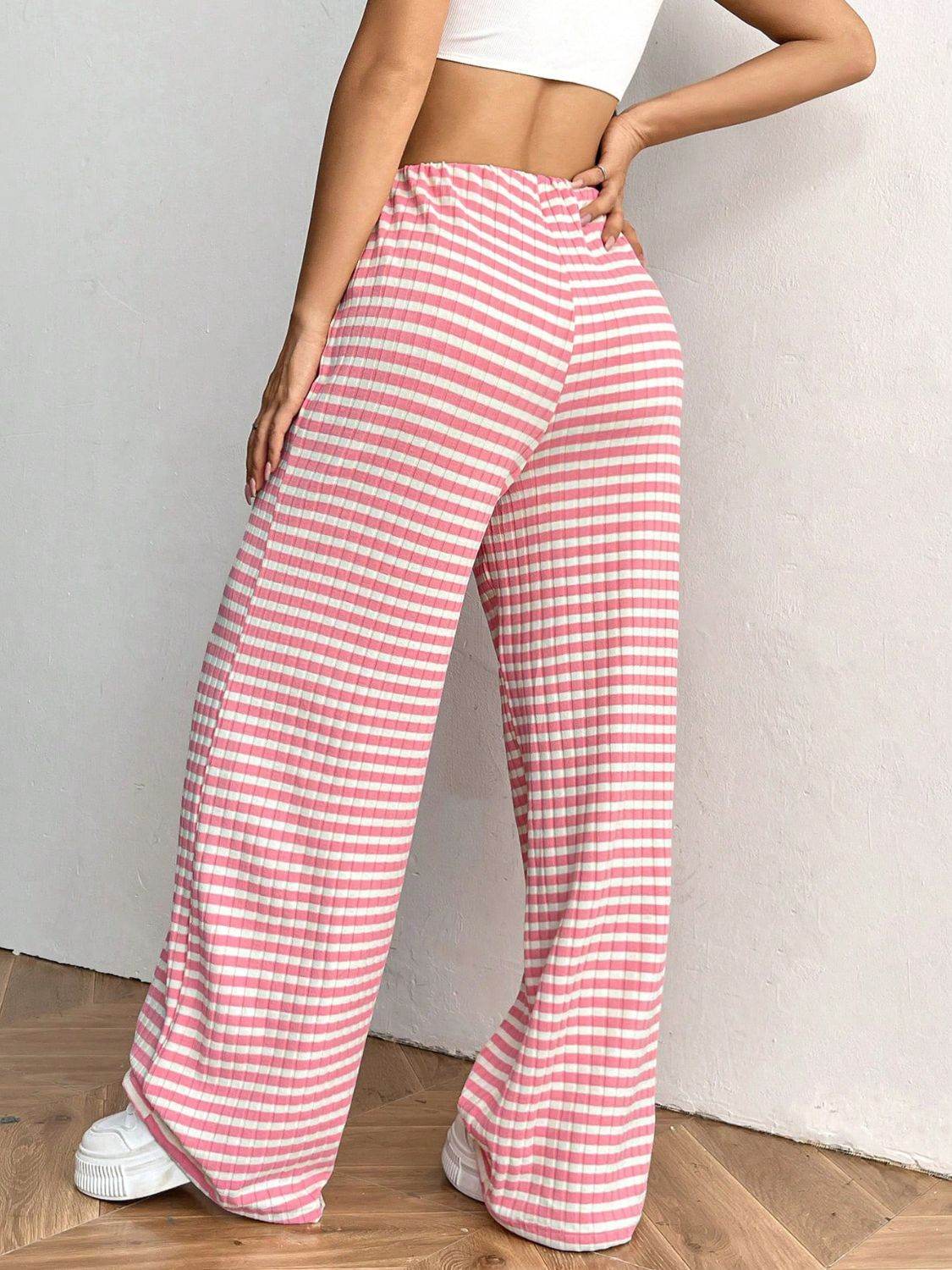 Tied Striped Wide Leg Pants - Delanoir