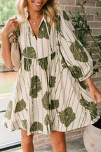 Printed Tie Neck Three-Quarter Sleeve Mini Dress - Delanoir