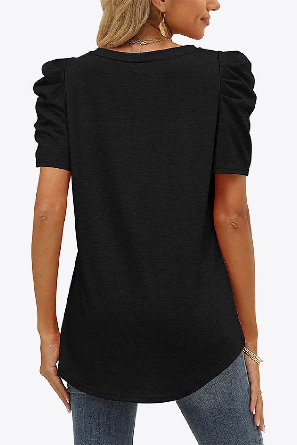 V-Neck Puff Sleeve Tee - Delanoir