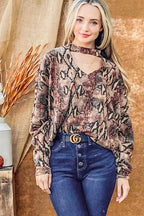 And The Why Choker Neck Dolman Sleeve Snake Print Top - Delanoir
