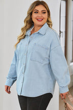 Plus Size Snap Down Pocketed Denim Jacket - Delanoir