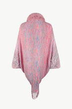Open Front Fringe Hem Poncho - Delanoir
