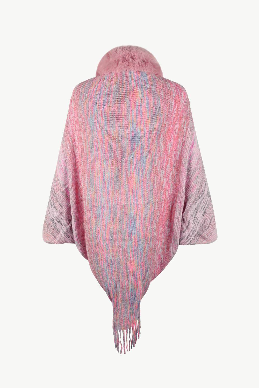 Open Front Fringe Hem Poncho - Delanoir