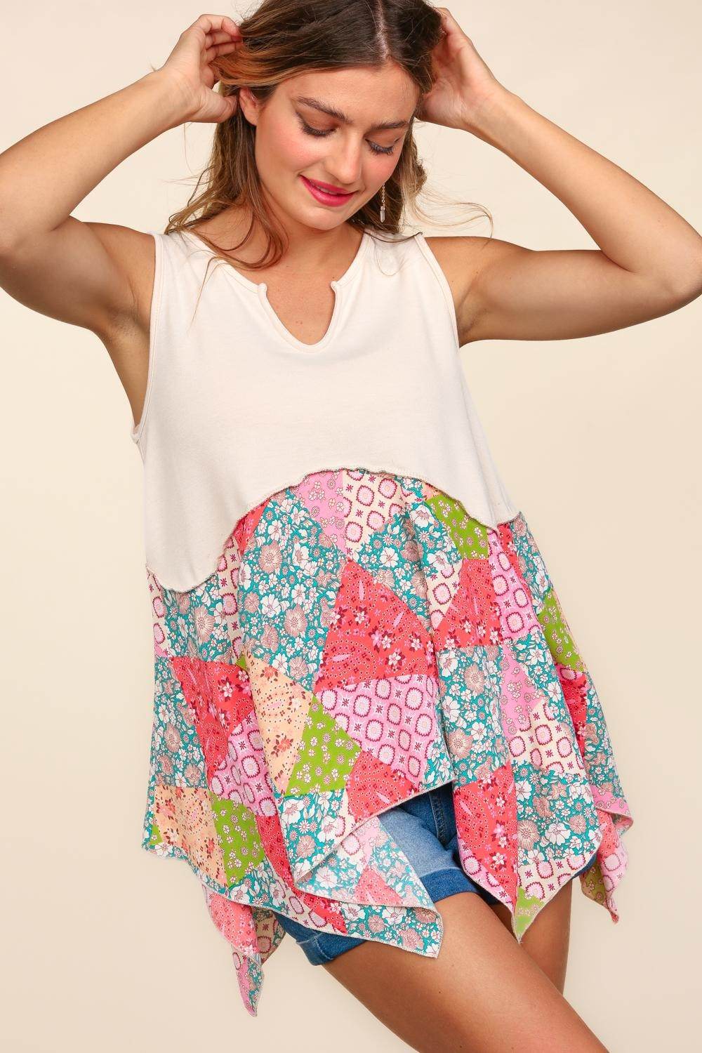 Haptics Full Size Patchwork Shark Bite Color Block Tank - Delanoir