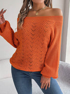 Openwork Off-Shoulder Long Sleeve Sweater - Delanoir
