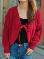 Tied Dropped Shoulder Long Sleeve Cardigan - Delanoir