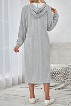 Side Slit Drawstring Long Sleeve Hooded Dress - Delanoir