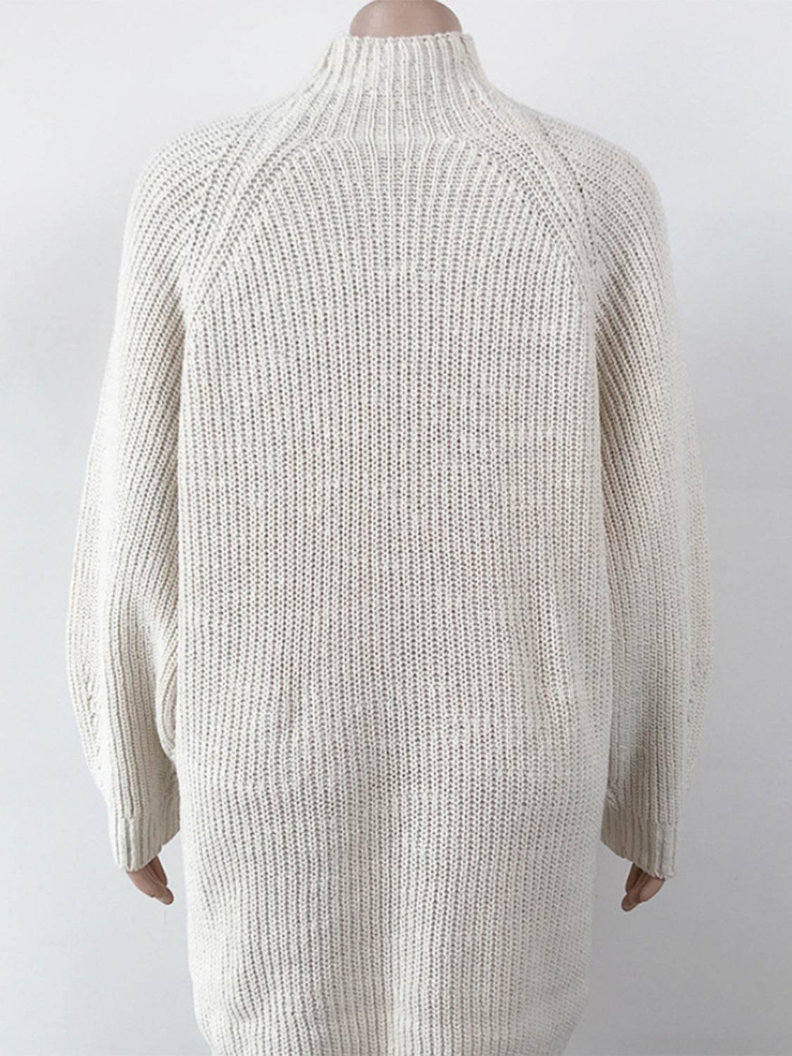 Mock Neck Dropped Shoulder Sweater Dress - Delanoir