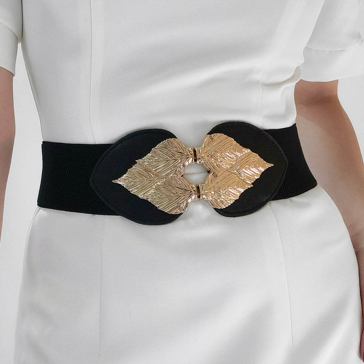 Alloy Leaf Buckle Elastic Belt - Delanoir