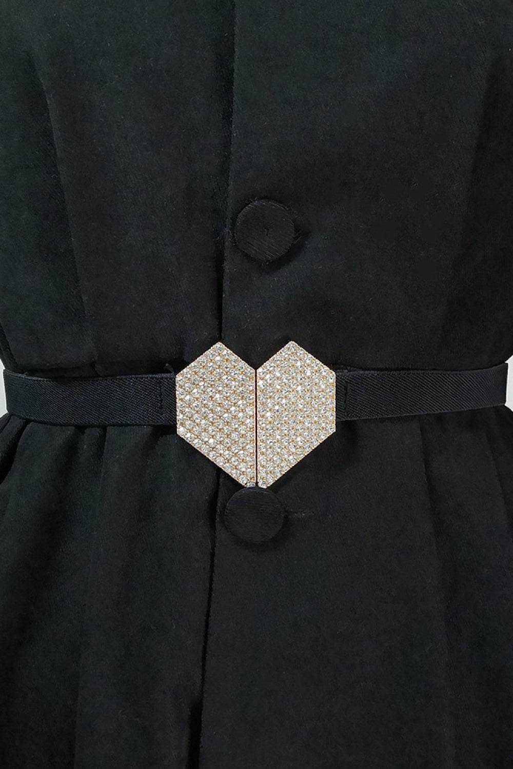 Rhinestone Heart Buckle Elastic Belt - Delanoir