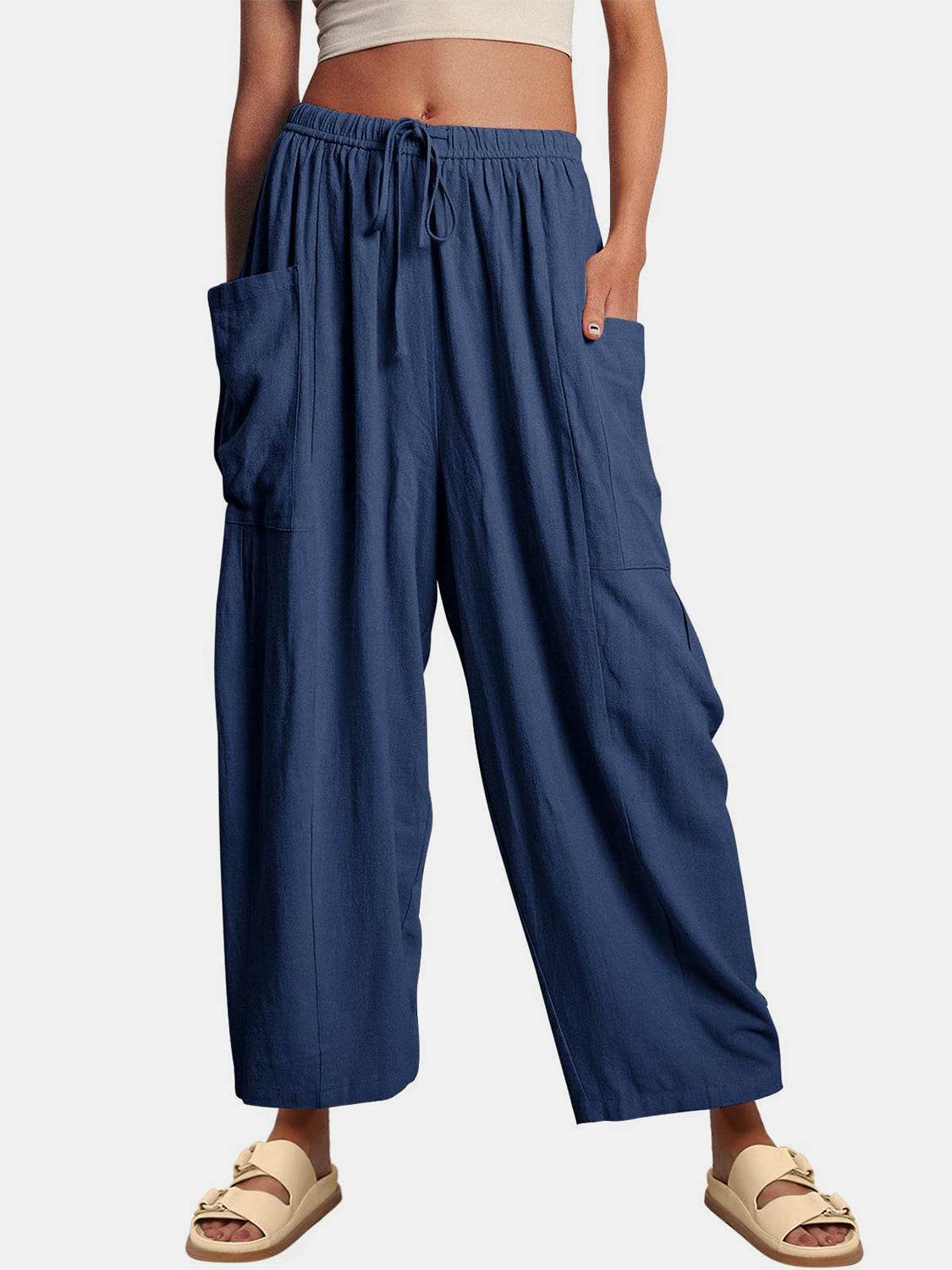 Full Size Wide Leg Pants with Pockets - Delanoir