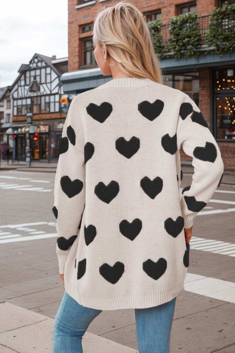 Heart Button Down Long Sleeve Cardigan - Delanoir
