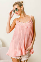 BiBi Front Lace Detailed Pleated Chiffon Cami - Delanoir