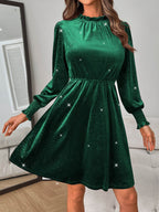 Glitter Mock Neck Long Sleeve Mini Dress - Delanoir