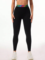 Letter Printed High Waist Active Leggings - Delanoir
